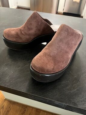Everlane Women’s Brown Suede Wooden Platform Clog Mule - Slip-On Comfort
